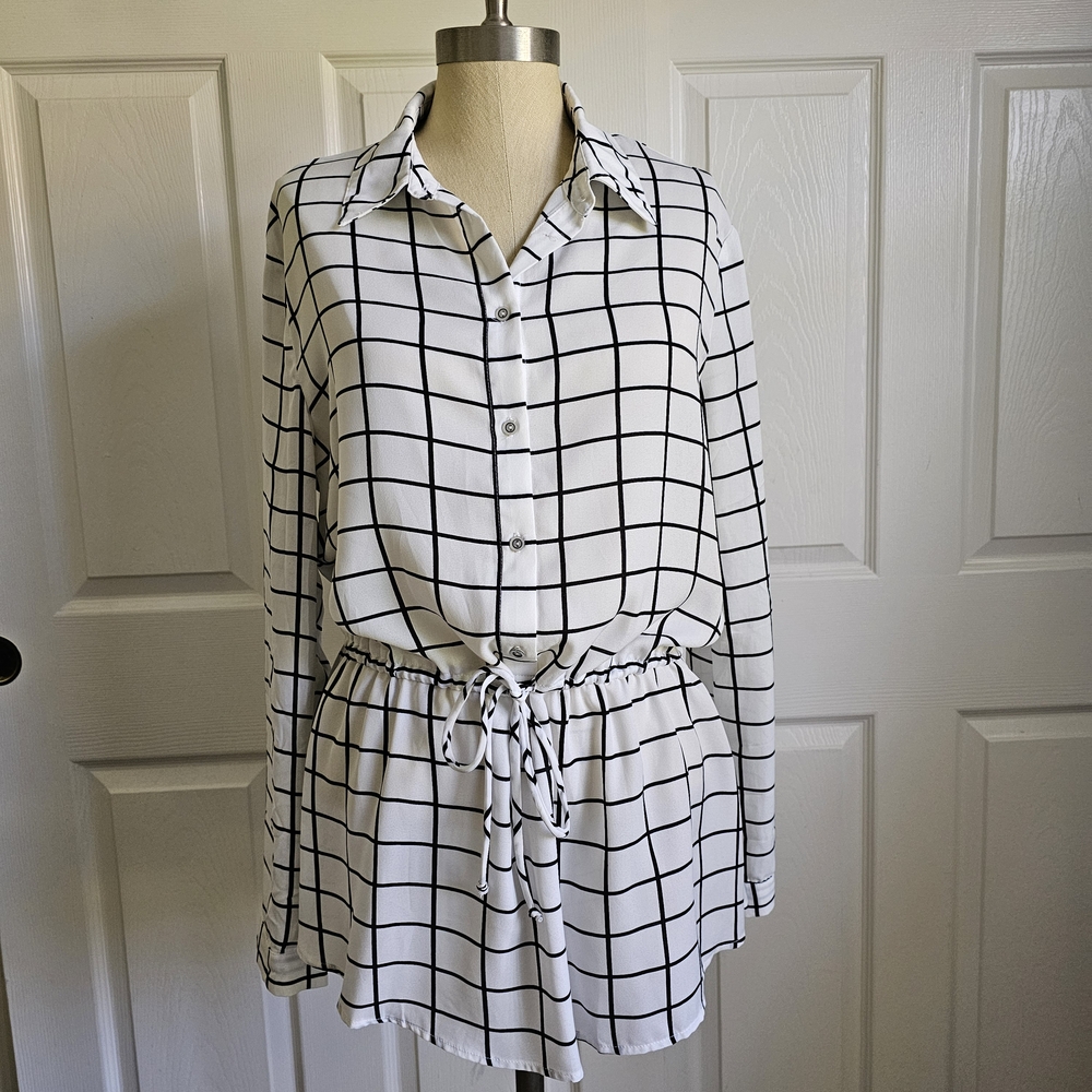 Lumiere Black and White Grid Blouse